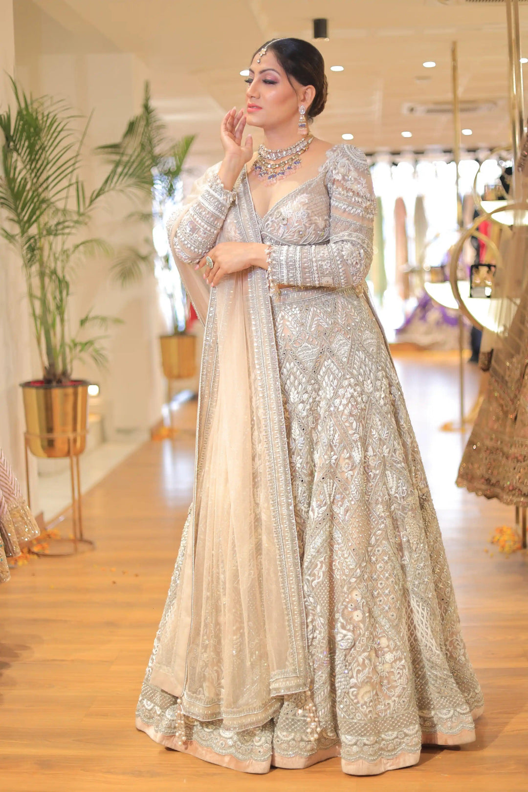 BRIDAL IVORY LEHENGA WITH DUPATTA