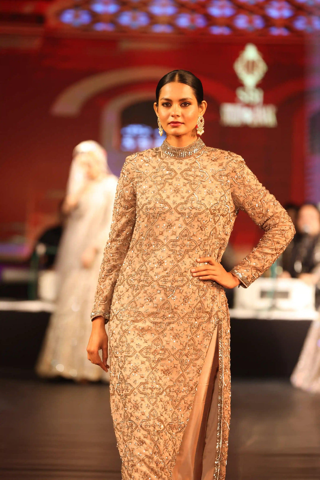 High Neck Naira Cut Suit With Paint Work Cut Dana Sequence