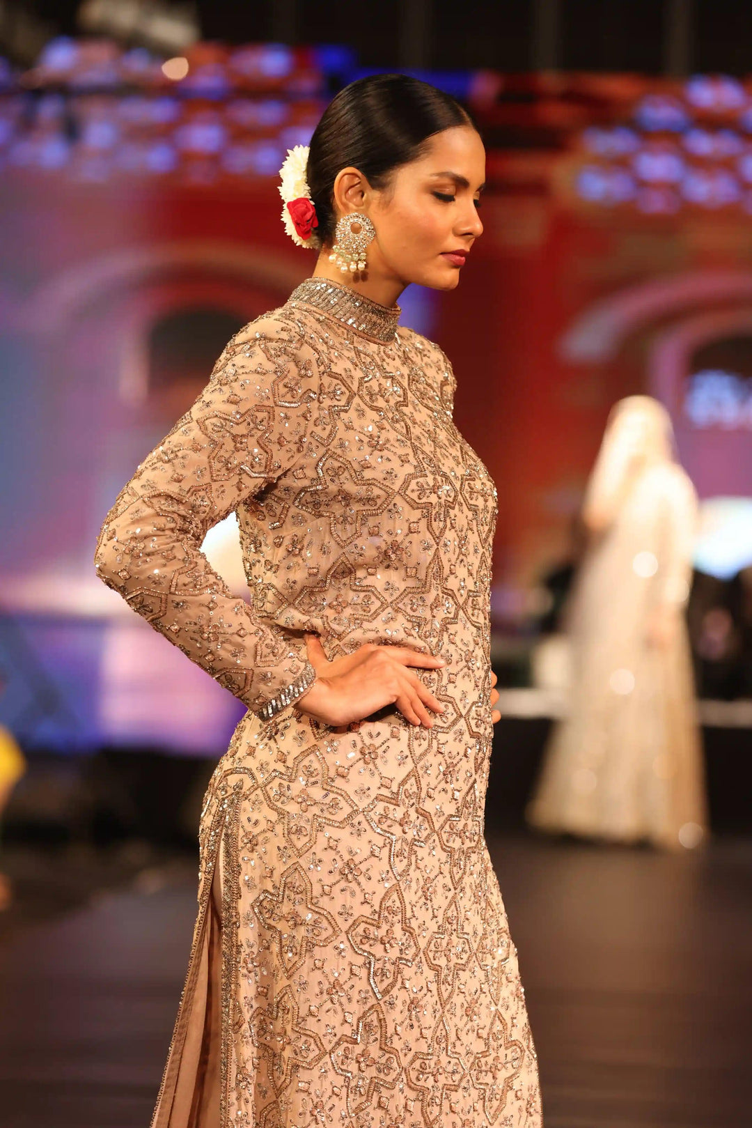 High Neck Naira Cut Suit With Paint Work Cut Dana Sequence