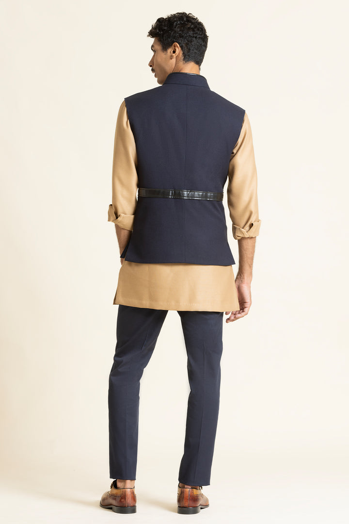 Navy Utility Waistcoat With Designer Kurta Set