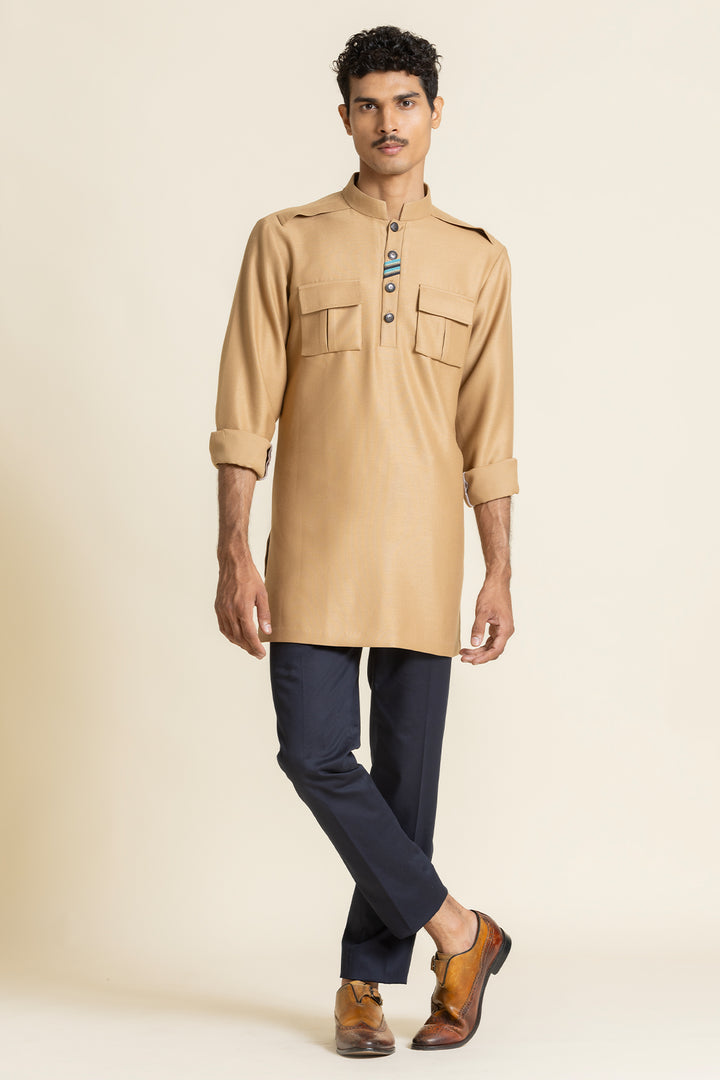 Navy Utility Waistcoat With Designer Kurta Set