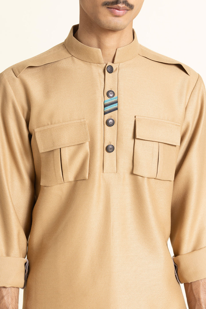 Navy Utility Waistcoat With Designer Kurta Set