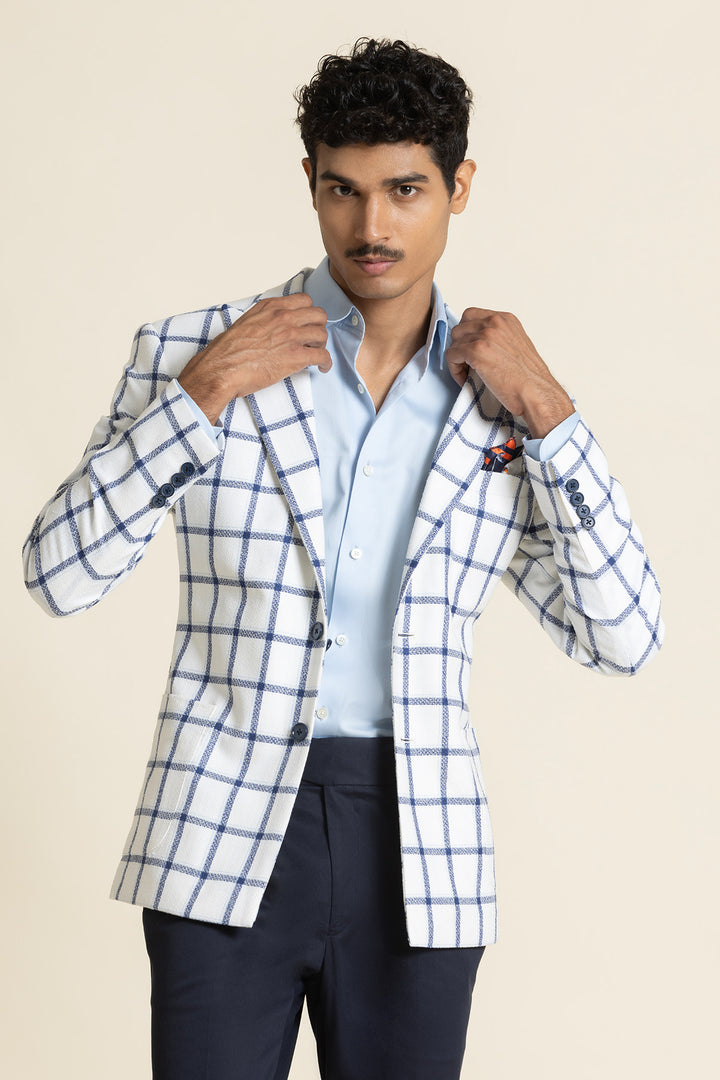Poly Linen Checked Design Jacket