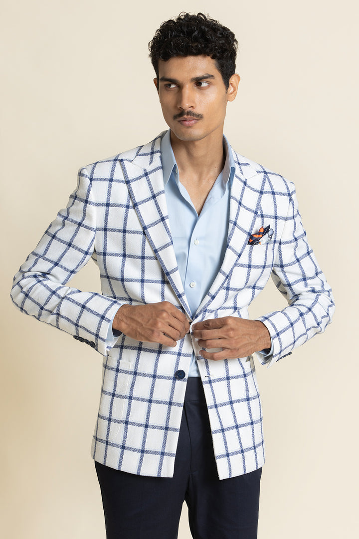 Poly Linen Checked Design Jacket