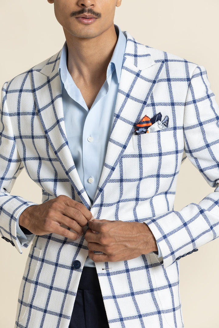 Poly Linen Checked Design Jacket