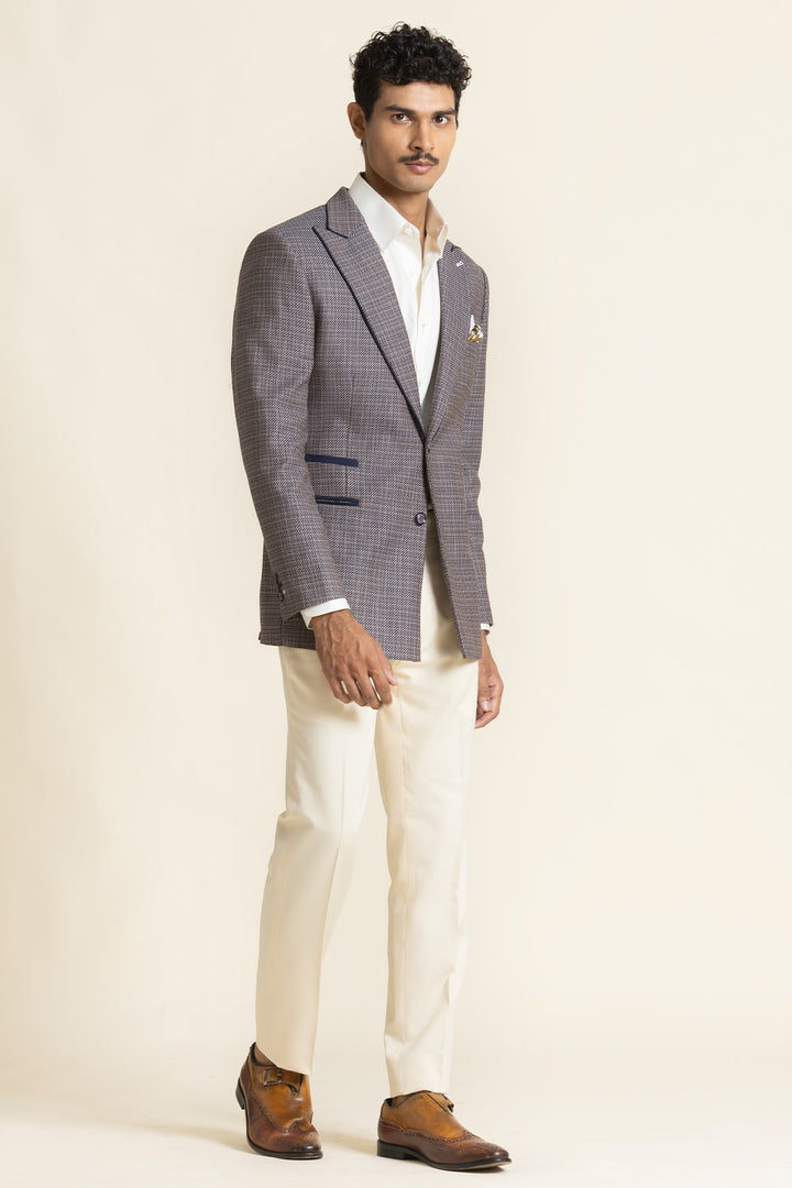 Half Lined Summer Blazer – Polywool Linen With Piping