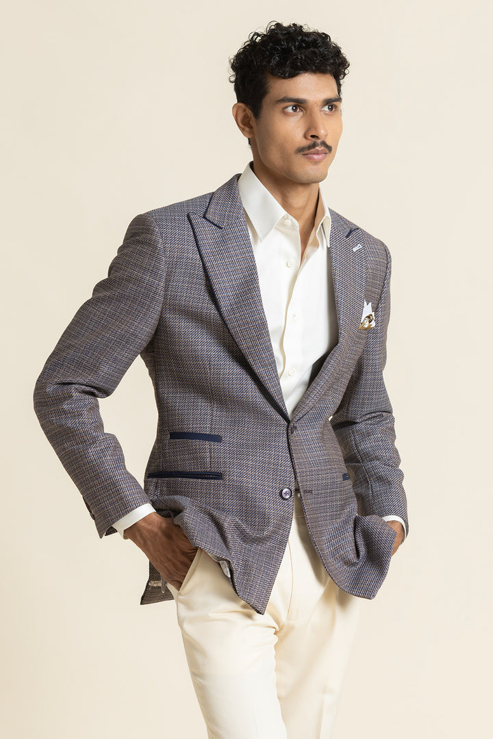 Half Lined Summer Blazer – Polywool Linen With Piping