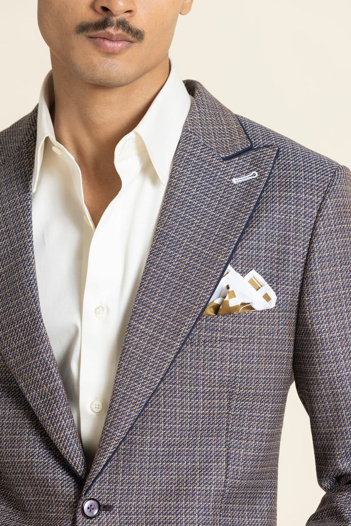 Half Lined Summer Blazer – Polywool Linen With Piping