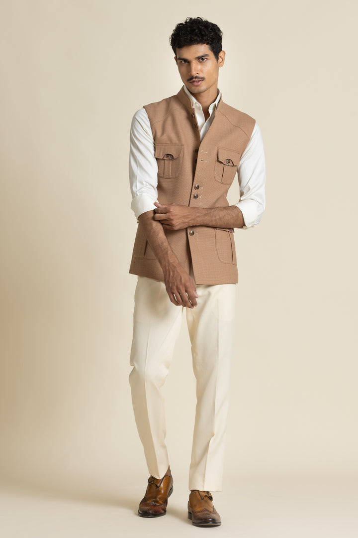 Textured Poly-Linen Safari Waistcoat