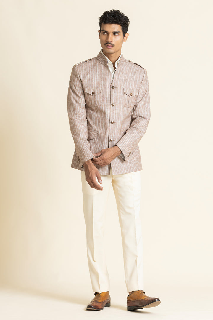 Linen Safari Jacket With A Mandarin Collar
