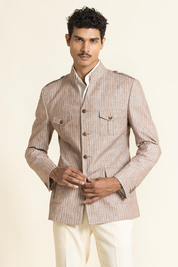 Linen Safari Jacket With A Mandarin Collar