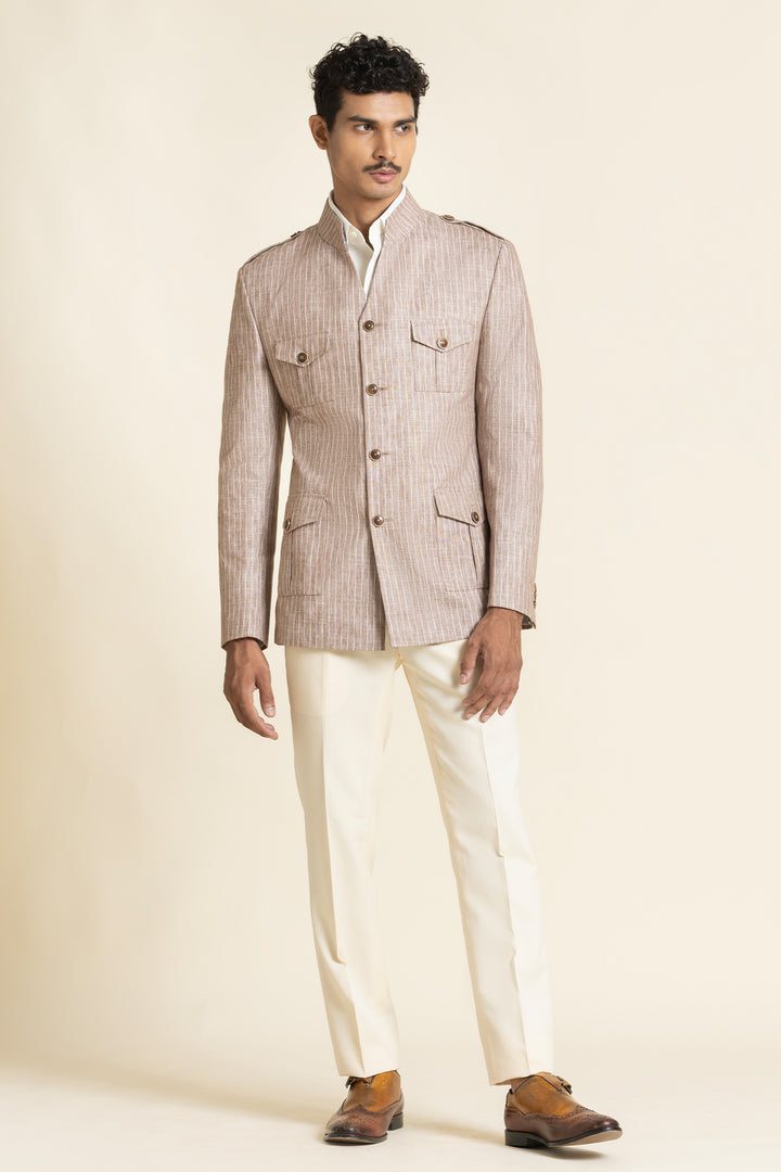 Linen Safari Jacket With A Mandarin Collar