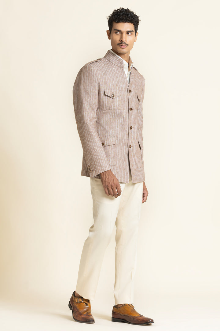 Linen Safari Jacket With A Mandarin Collar