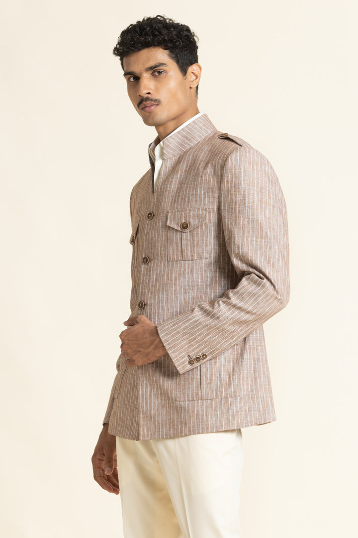 Linen Safari Jacket With A Mandarin Collar