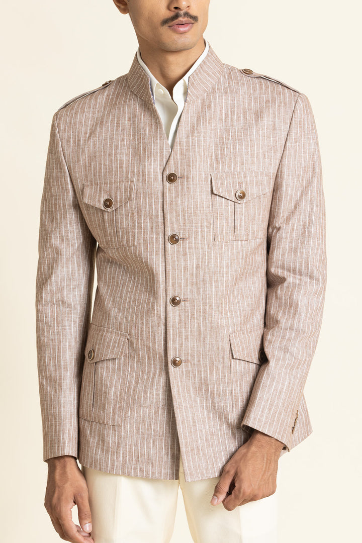 Linen Safari Jacket With A Mandarin Collar