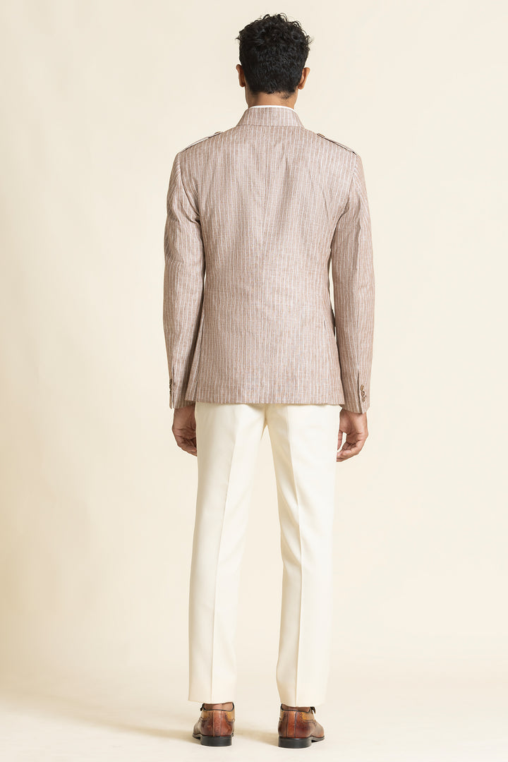 Linen Safari Jacket With A Mandarin Collar