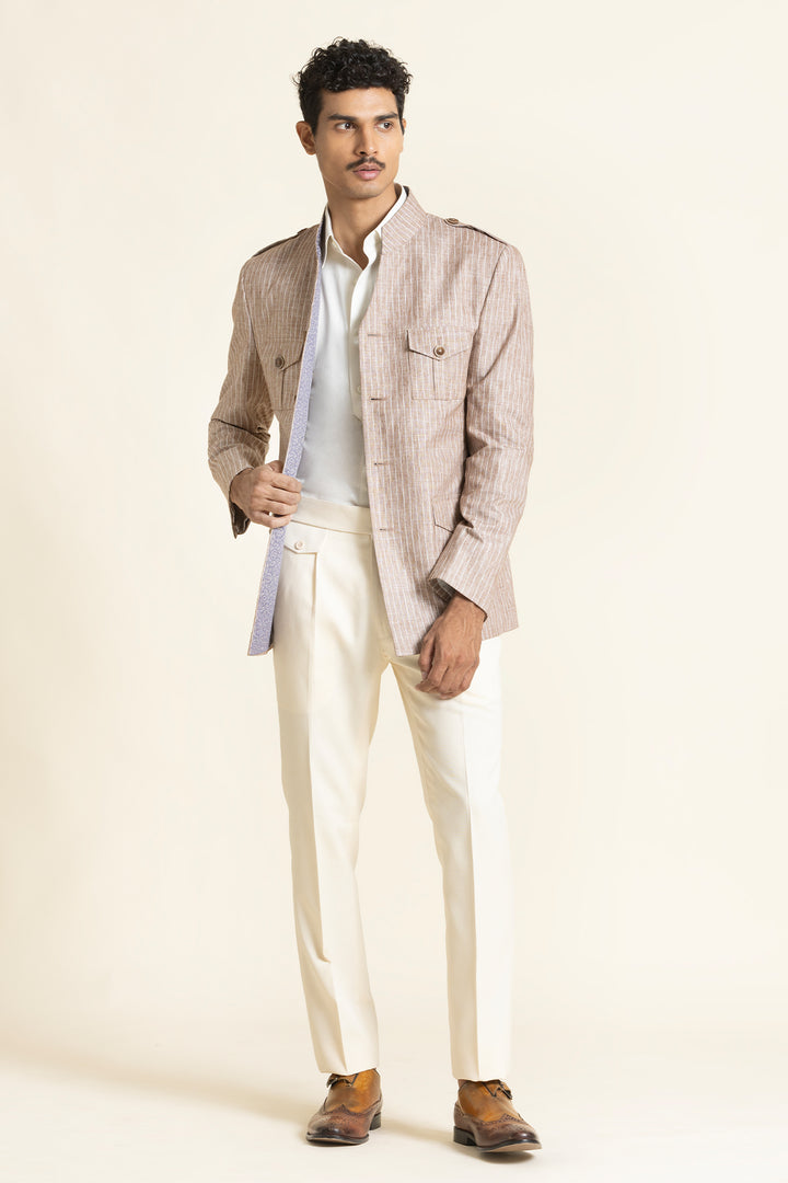 Linen Safari Jacket With A Mandarin Collar