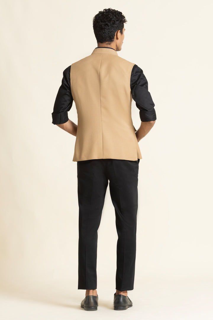 Beige Poly-Linen Utility Waistcoat