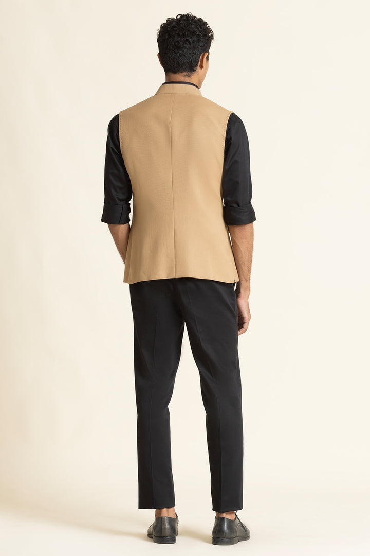 Beige Poly-Linen Utility Waistcoat