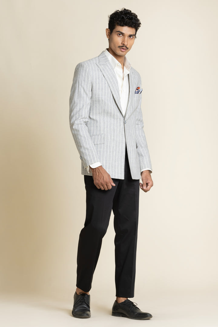 Striped Slim-Fit Linen Jacket