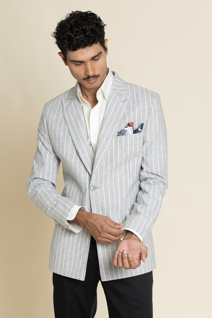 Striped Slim-Fit Linen Jacket