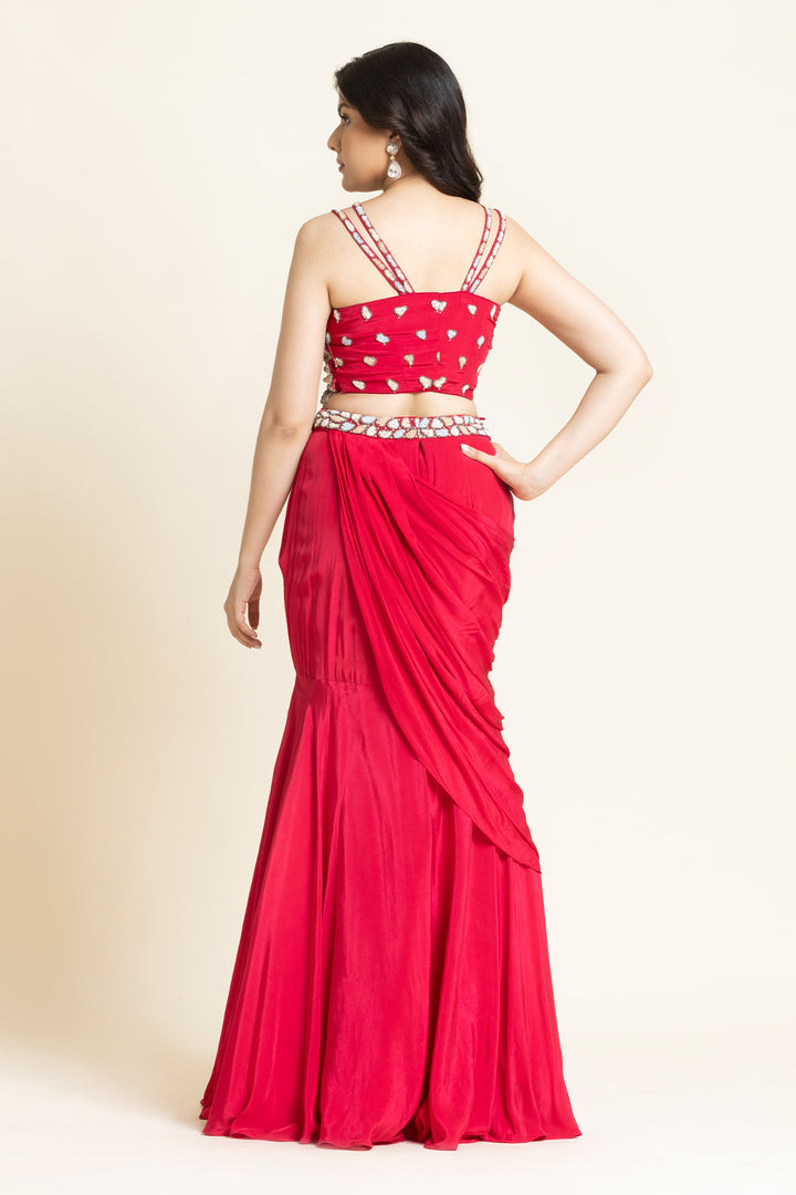 Red Pearls And Sequence Embroidered Lehenga