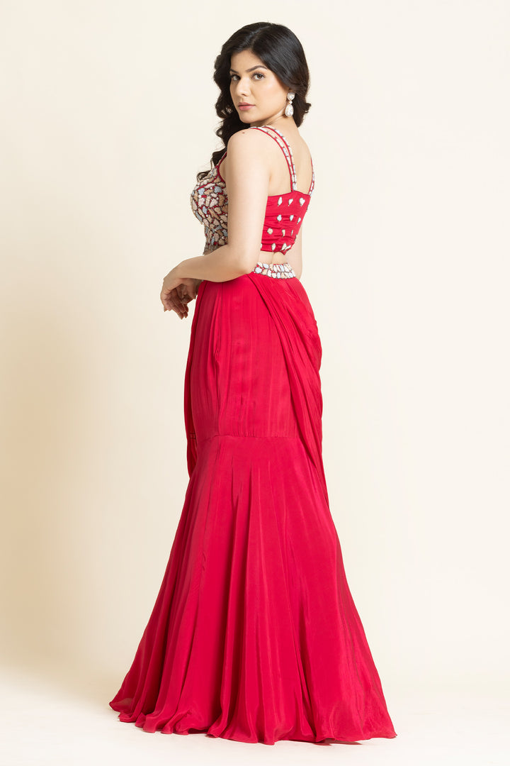 Red Pearls And Sequence Embroidered Lehenga