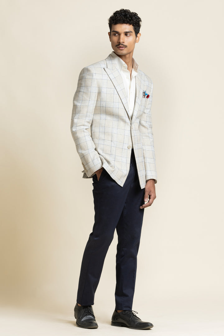 Ivory Check Poly-Linen Blazer