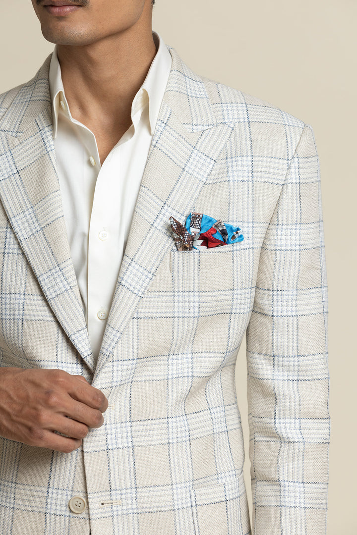 Ivory Check Poly-Linen Blazer