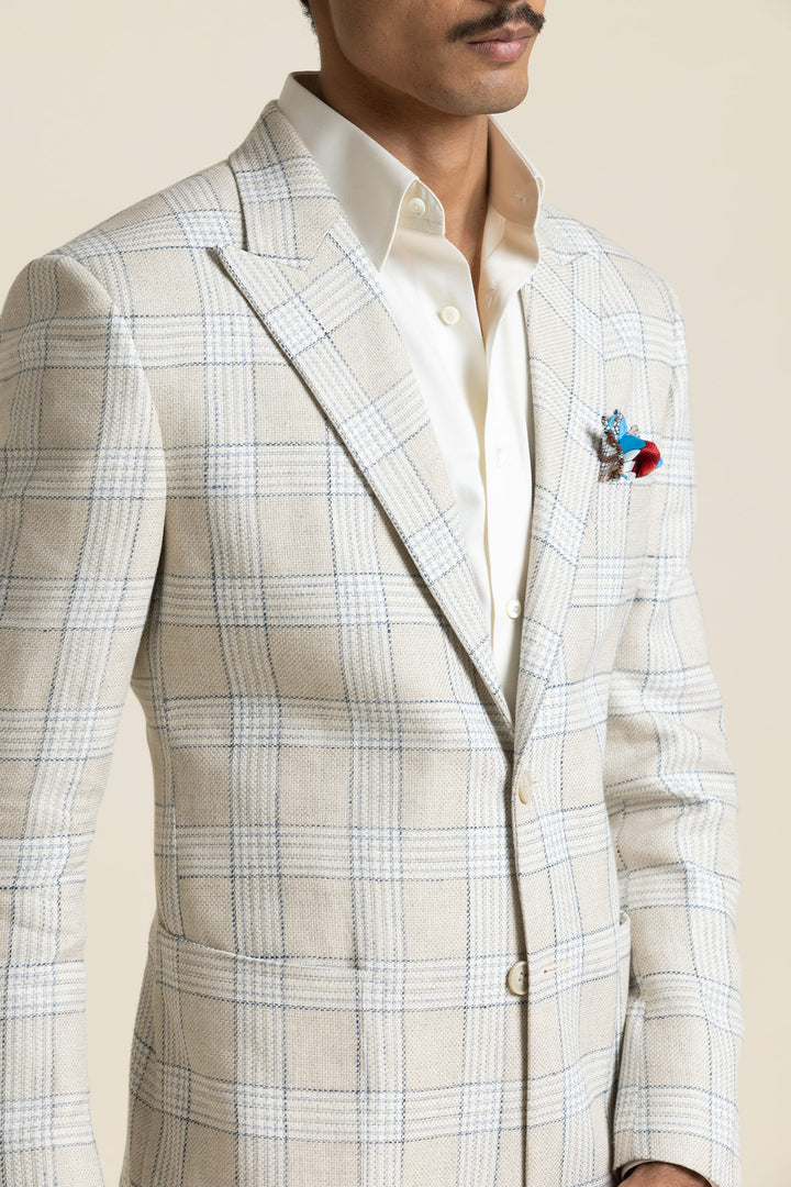 Ivory Check Poly-Linen Blazer