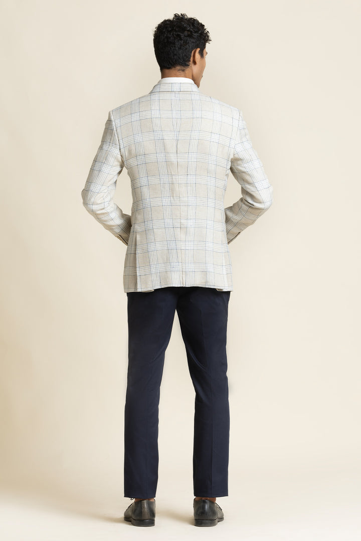 Ivory Check Poly-Linen Blazer