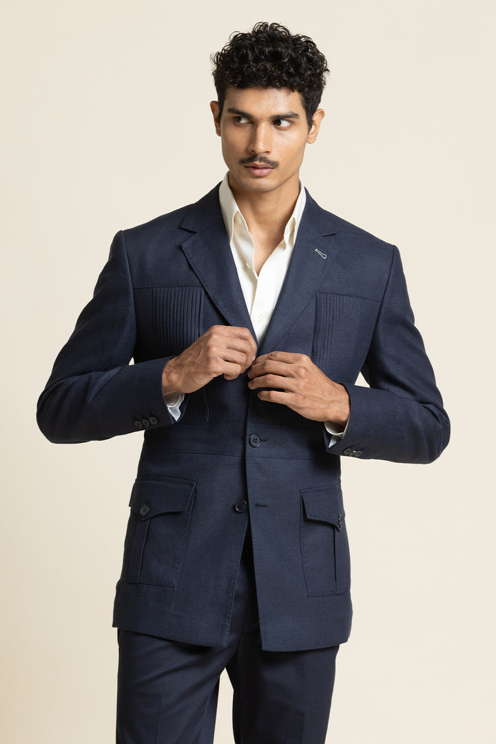 Linen Safari Jacket With Printed Lining Detail