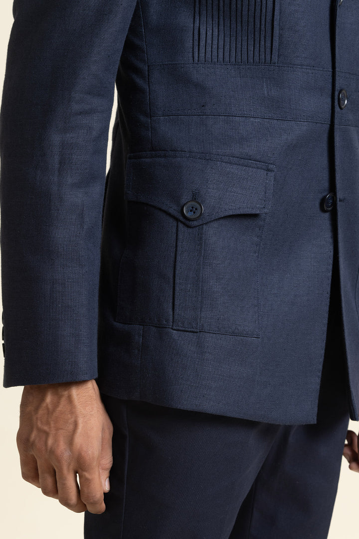 Linen Safari Jacket With Printed Lining Detail