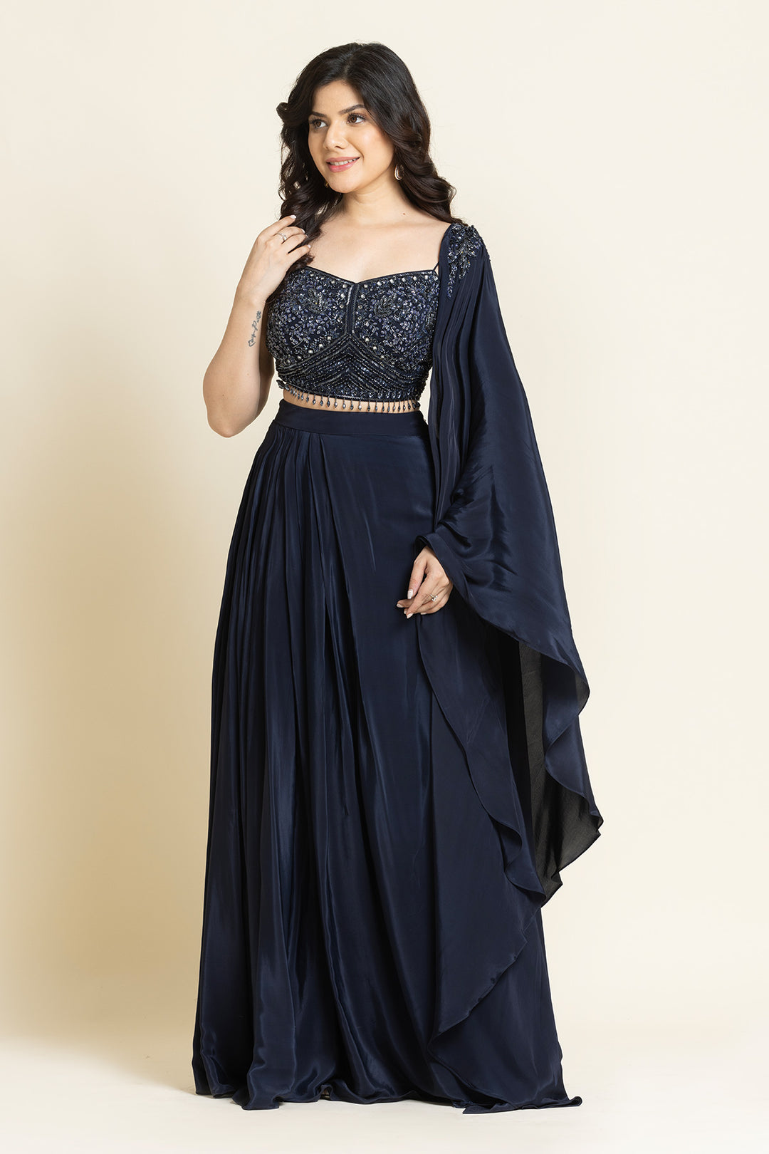 Navy Blue Sequence, Mirror And Cut dana Embroidered Indo-Western