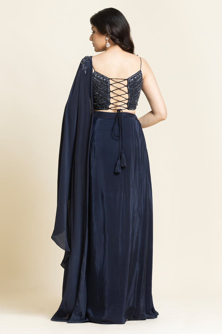 Navy Blue Sequence, Mirror And Cut dana Embroidered Indo-Western