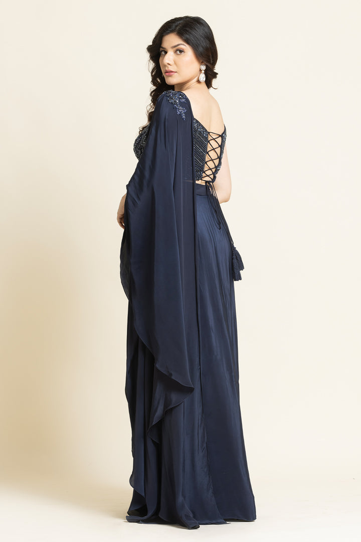 Navy Blue Sequence, Mirror And Cut dana Embroidered Indo-Western