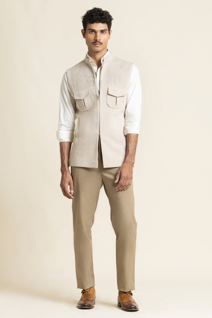 Pintex Work With Zipper Style Waist Coat