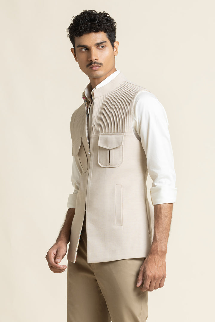 Pintex Work With Zipper Style Waist Coat