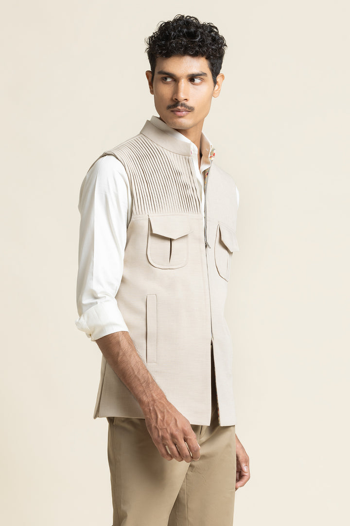 Pintex Work With Zipper Style Waist Coat