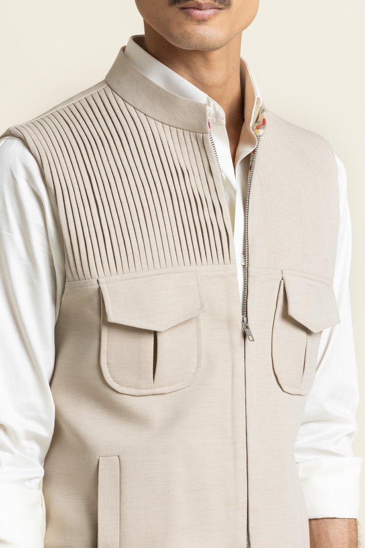 Pintex Work With Zipper Style Waist Coat