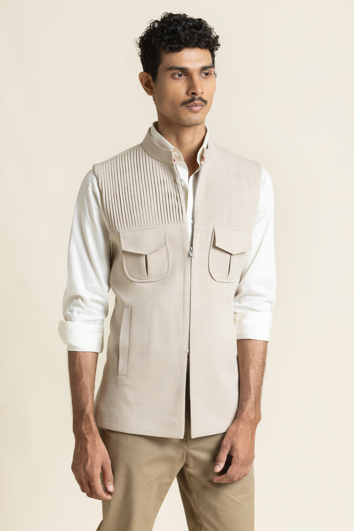 Pintex Work With Zipper Style Waist Coat