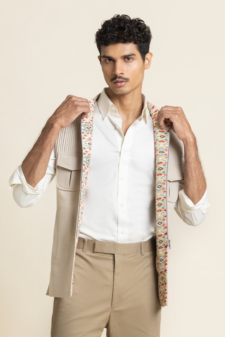 Pintex Work With Zipper Style Waist Coat