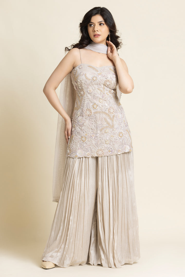 Beige Net Sequence And Cut dana Embroidered