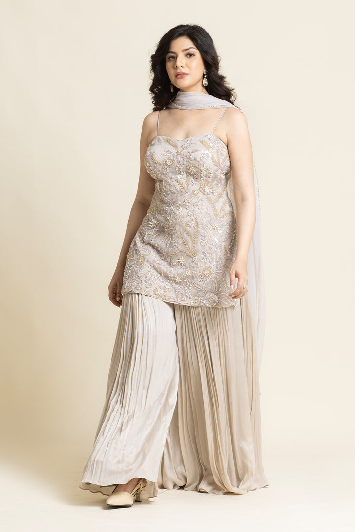 Beige Net Sequence And Cut dana Embroidered