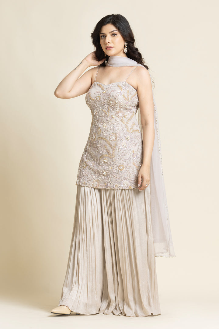 Beige Net Sequence And Cut dana Embroidered