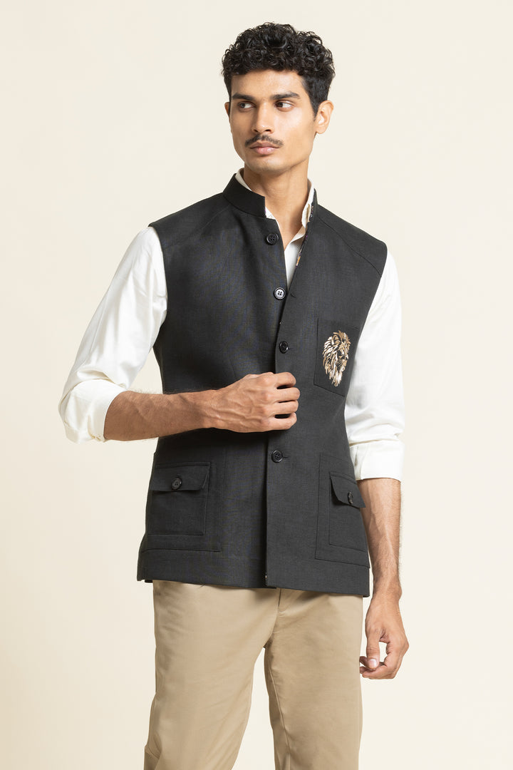 Designer Waistcoat With Emblem Embroidery