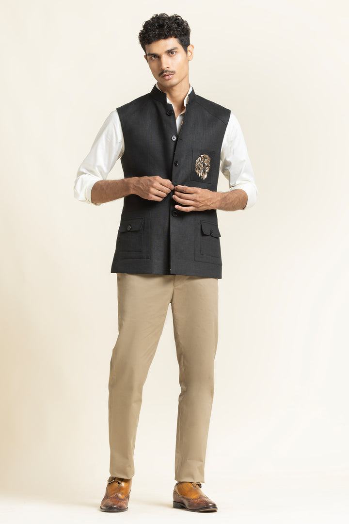 Designer Waistcoat With Emblem Embroidery