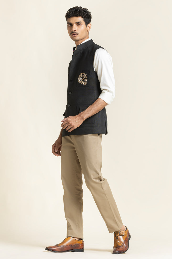Designer Waistcoat With Emblem Embroidery