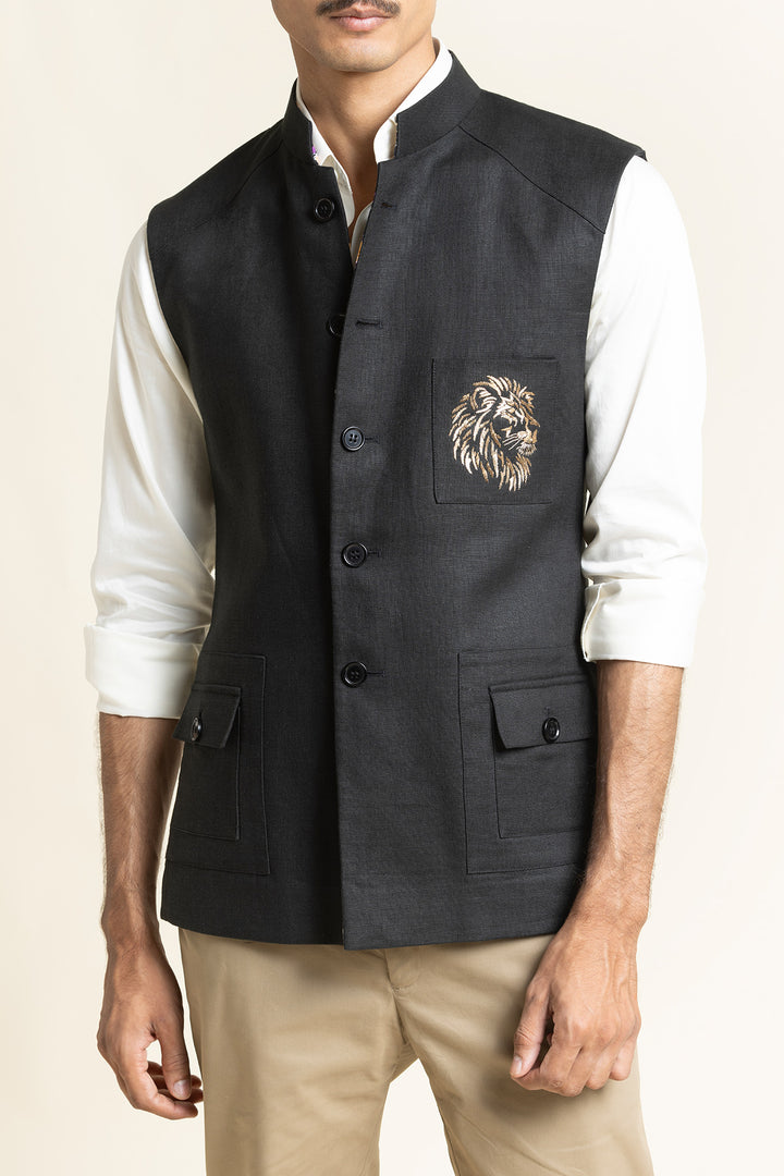 Designer Waistcoat With Emblem Embroidery