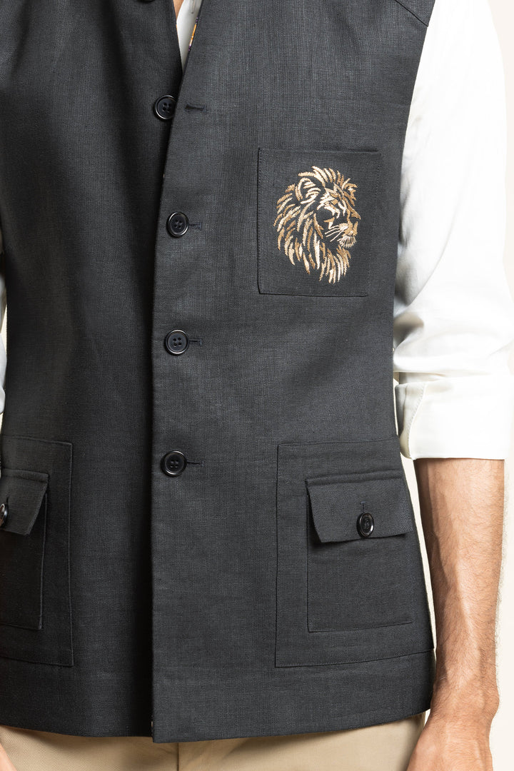 Designer Waistcoat With Emblem Embroidery